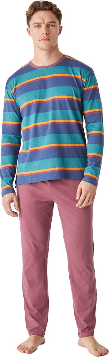 Langarm-Rundhals-Baumwollpyjama für Herren JJB12