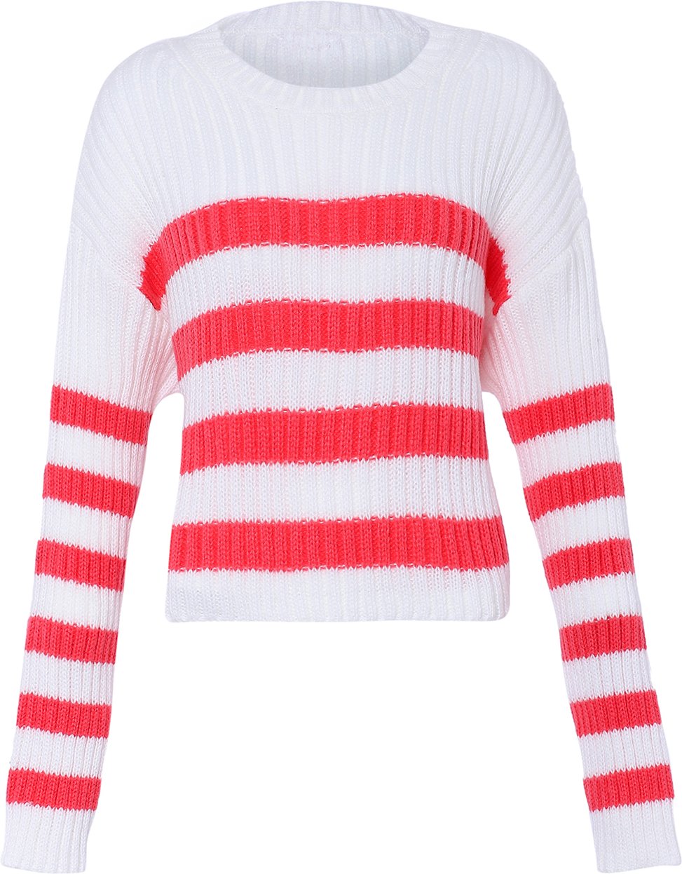 Mymo Strickpullover Damen Wollweiss Koralle