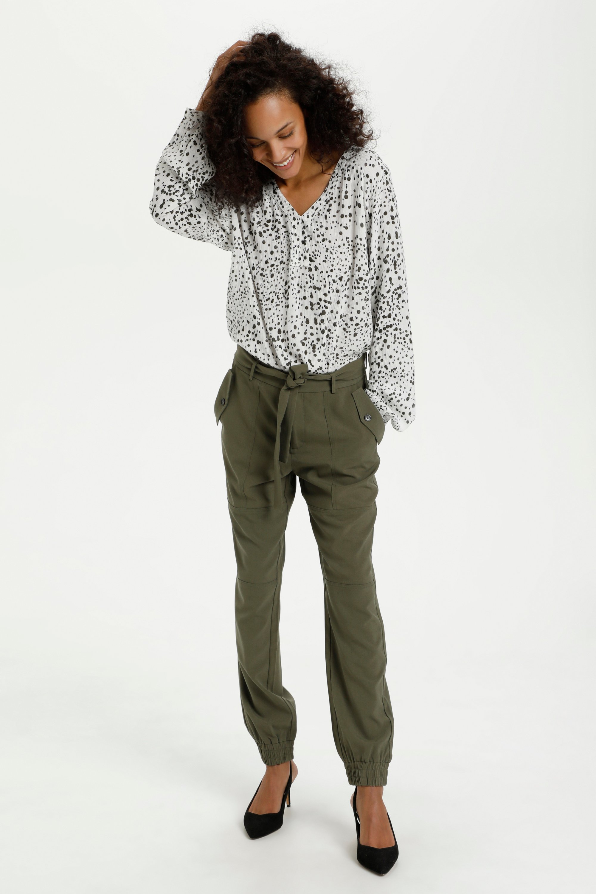 Langarm-Bluse Regular fit Chalk/Green Watercolor Dot white green