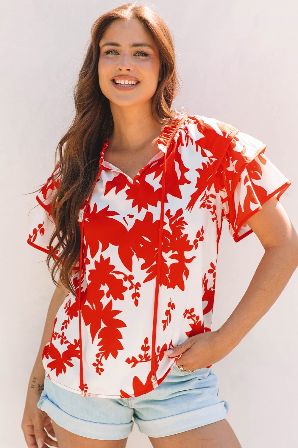 Bluse mit floralem Druck und Flatterärmeln