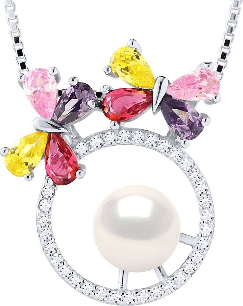 BUTTERFLY Halskette Süßwasserperle rund 8-9 mm Weiß 925