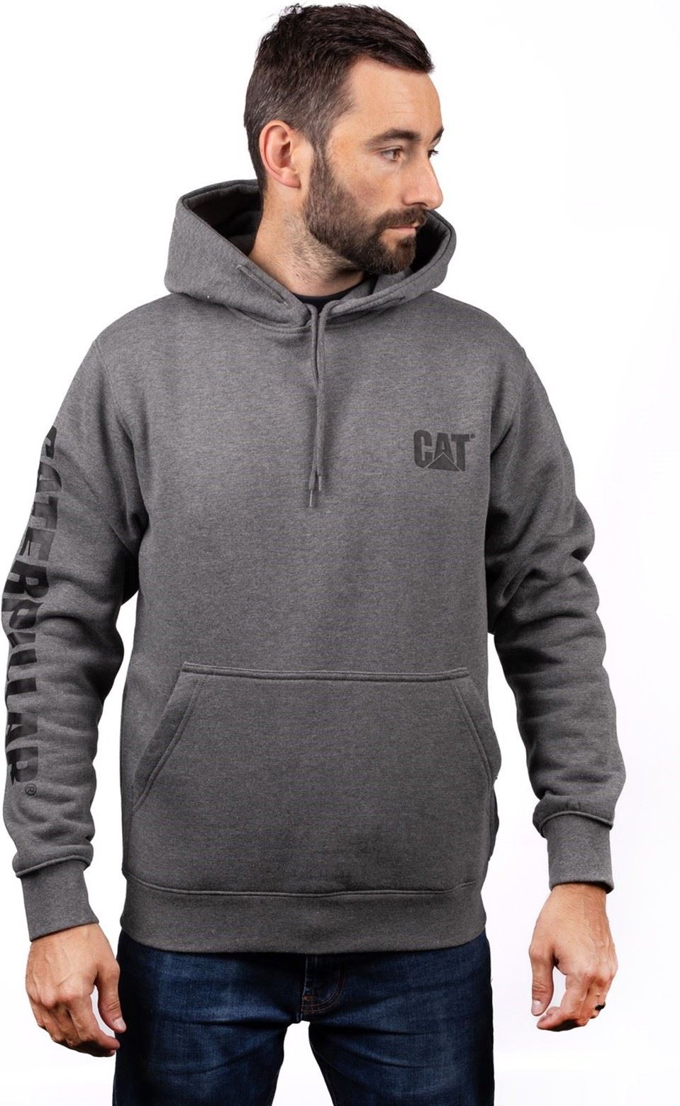 Caterpillar Markenbanner Baumwoll Herren Grauer Kapuzenpullover