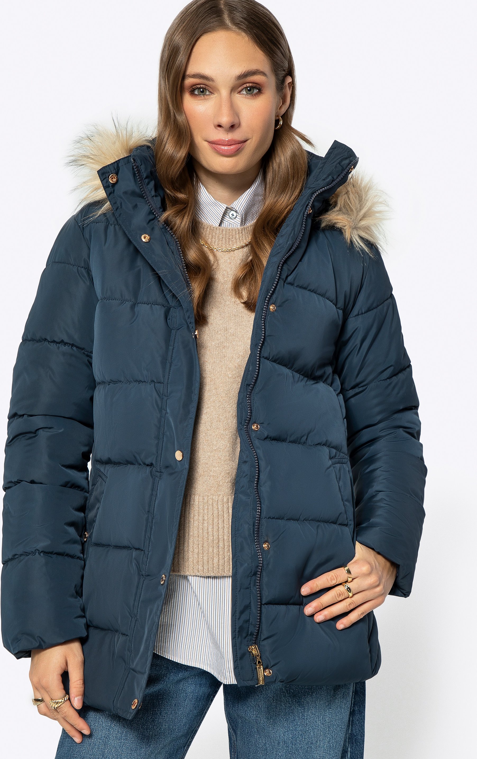 Wittchen Damen-Steppjacke mit Monogramm, marineblau, Polyester