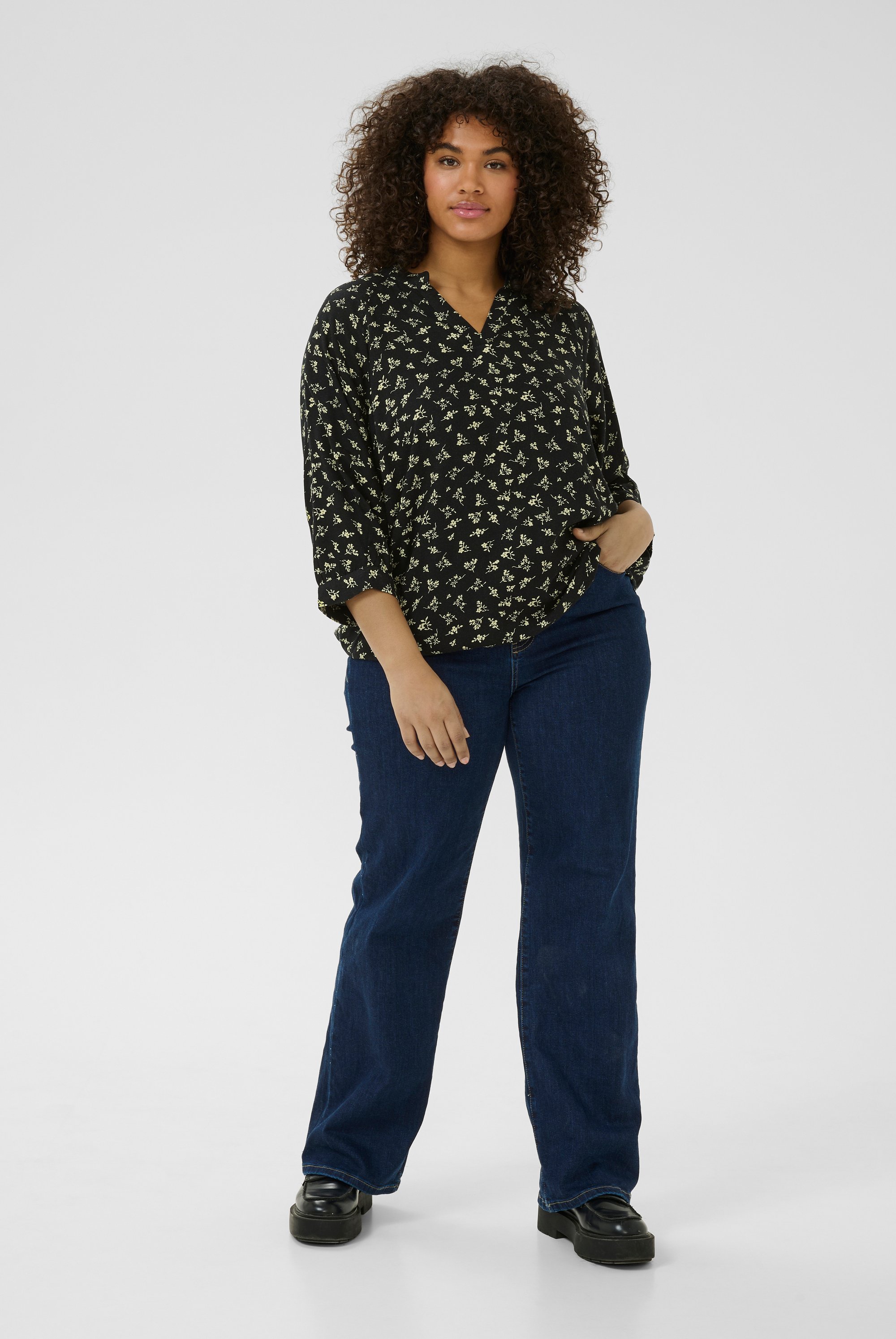 Langarm-Bluse Loose fit Black/Green Lettuce Ditzy black green