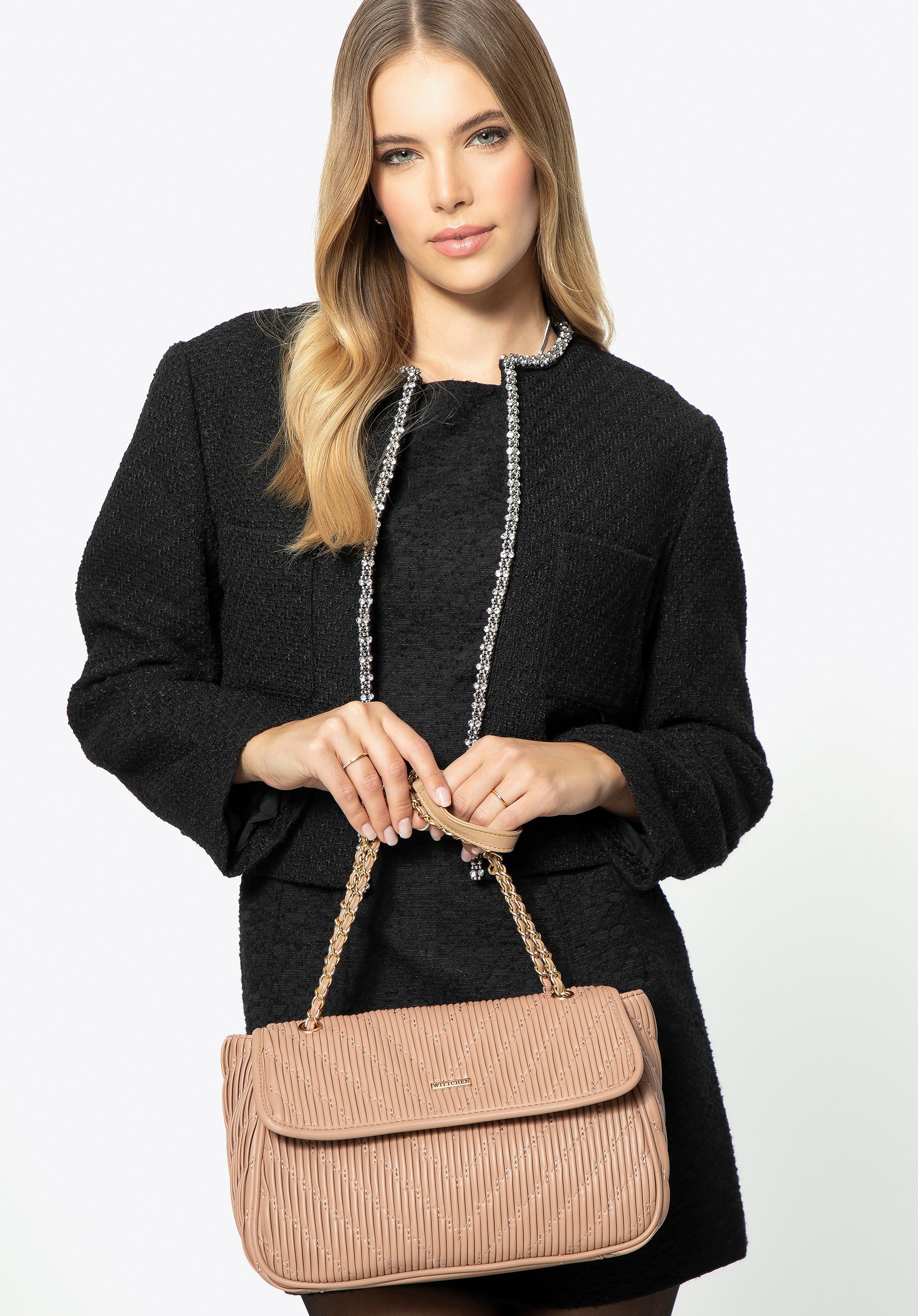 Wittchen Damen-Umhängetasche aus Kunstleder mit Kette, Beige