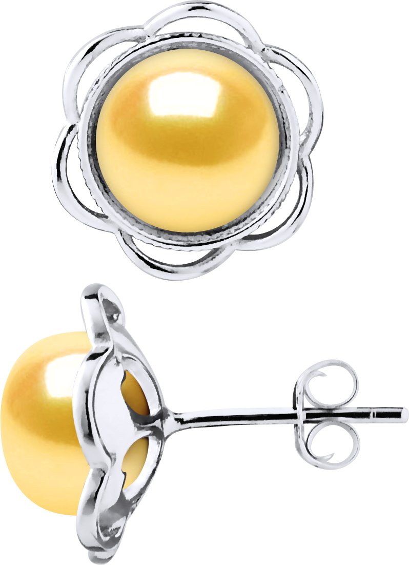 Ohrstecker FLOWER Perlen Süßwasser 8-9mm Golden Buttons 925