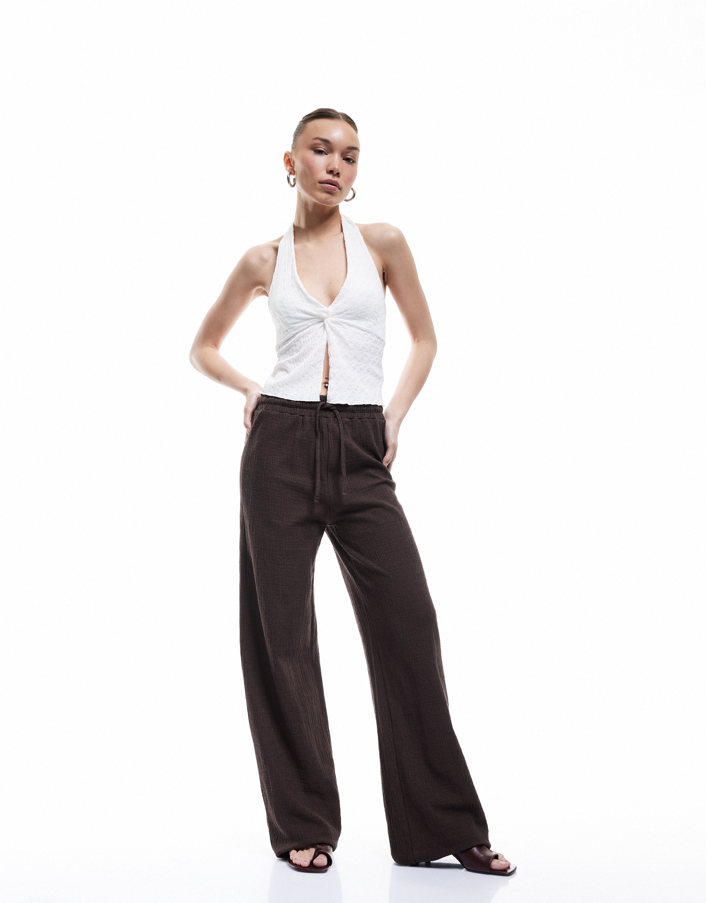 Koton HOSEN Koton Breite Baumwollhose mit hohem Bund