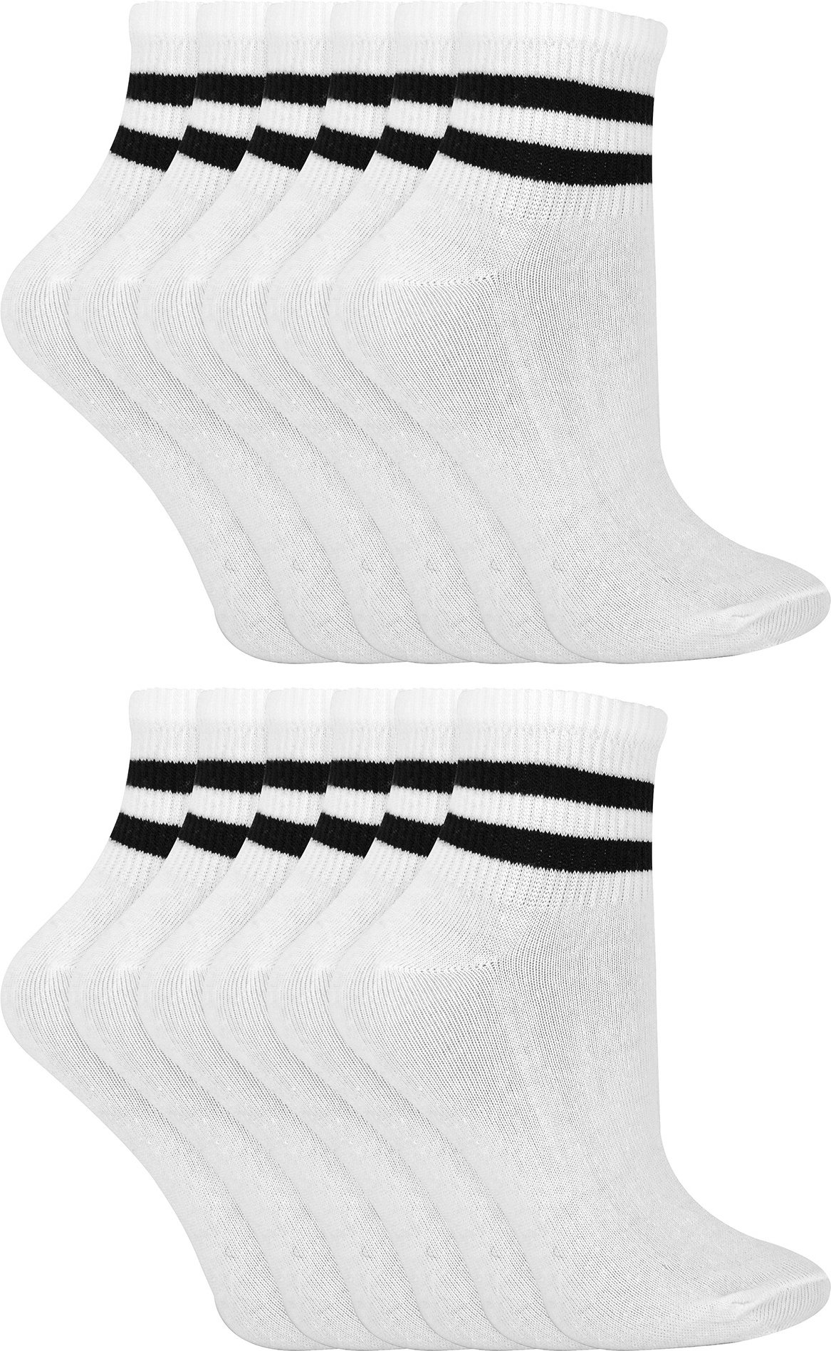 Thumbnail - Socken Snob - 12 Paar Multipack Knöchel Baumwolle Socken mit Streifen - Weiß