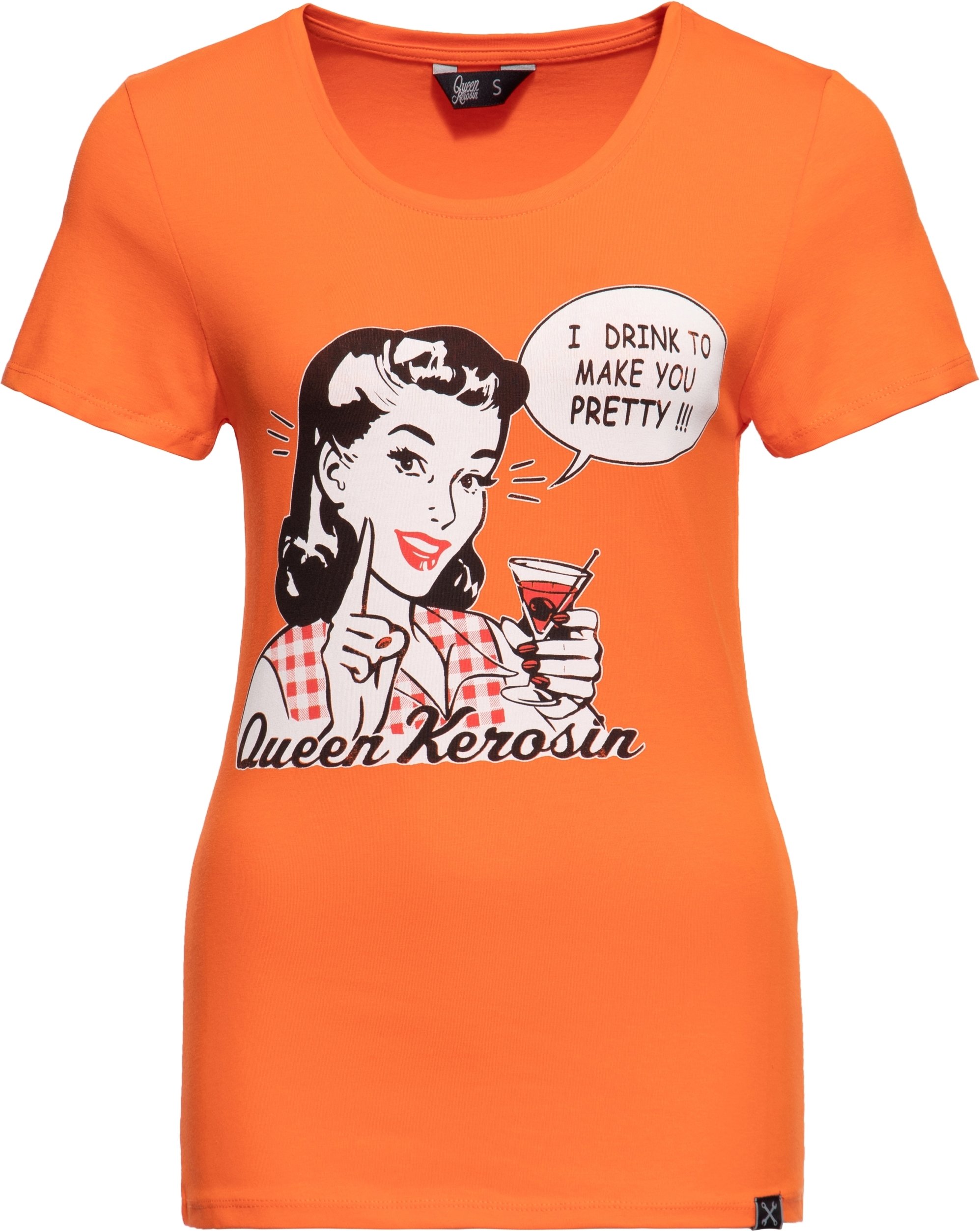 Queen Kerosin Damen Print T-Shirt I Drink to make you pretty orange