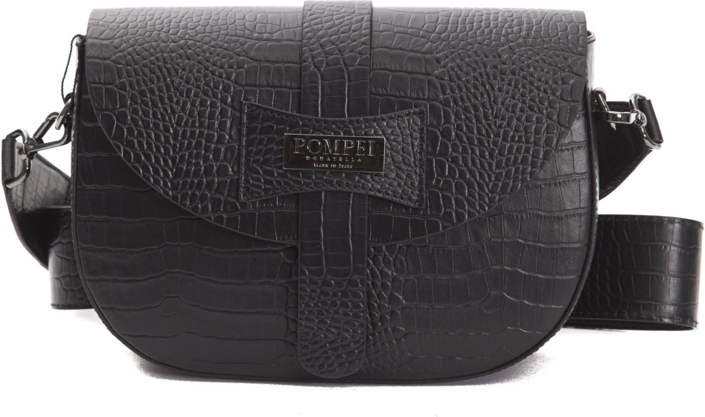 Pompei Donatella Damen Schwarz Leder Umhängetasche