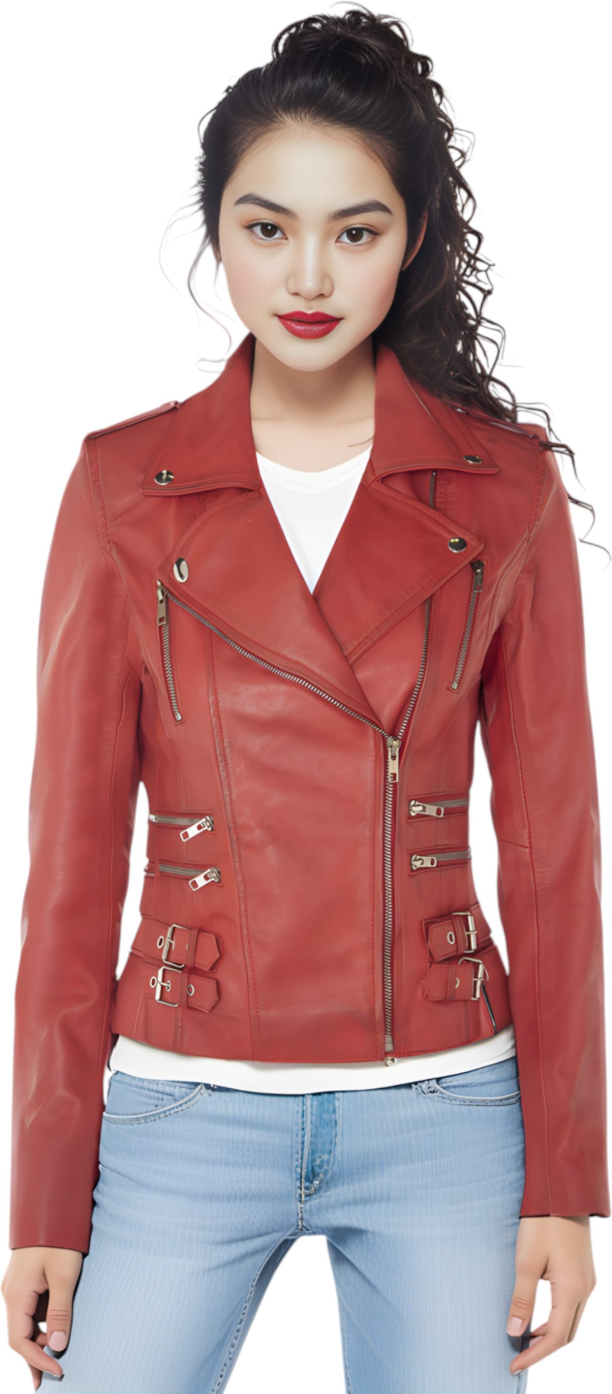 Damen Leder Rote Brando Bikerjacke-Constantia