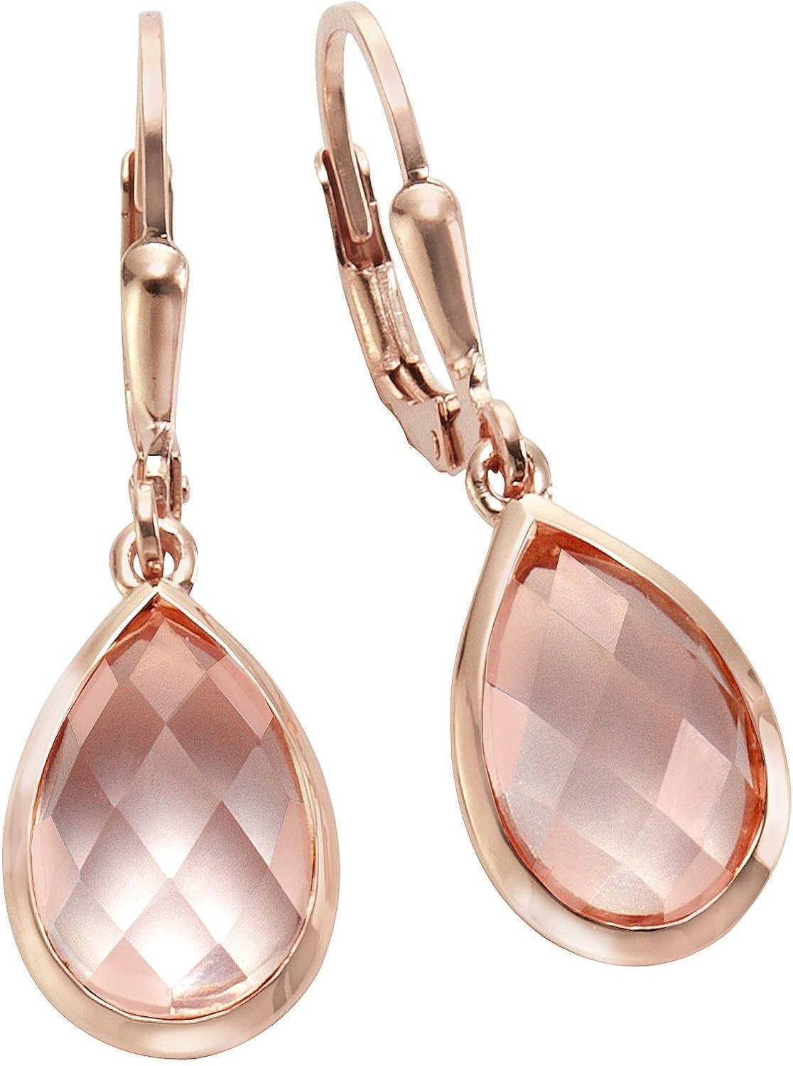 Jamelli Ohrringe Silber 925 rosé-vergoldet mit echten Rosenquarz-Tropfen
