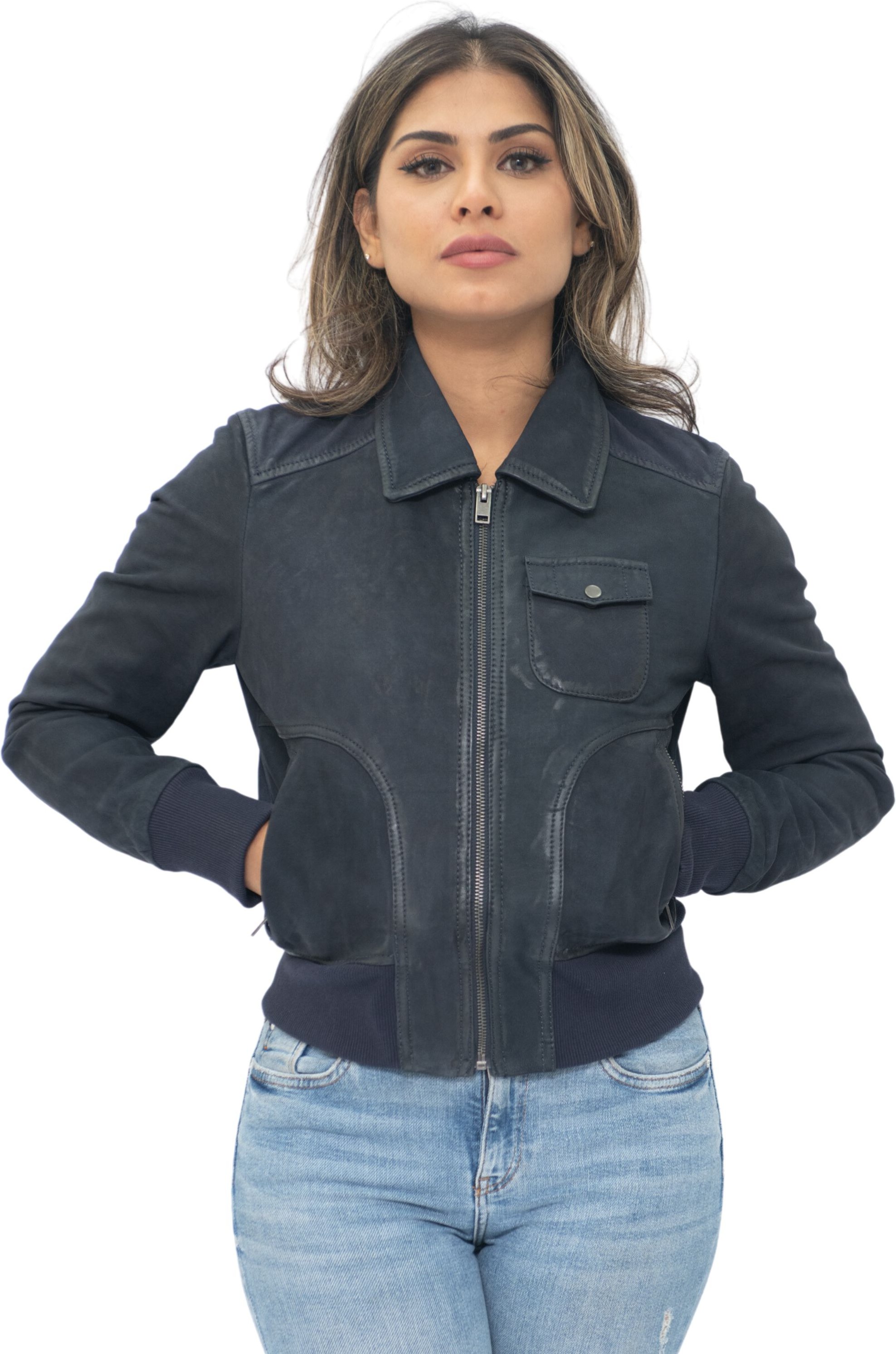 Damen Leder MA-1 Varsity Jacke-Ann Arbor