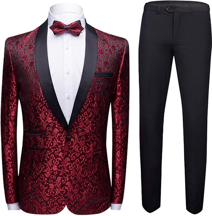 2-teiliger Anzug in Kastanienbraun mit Paisley-Print im Slim Fit