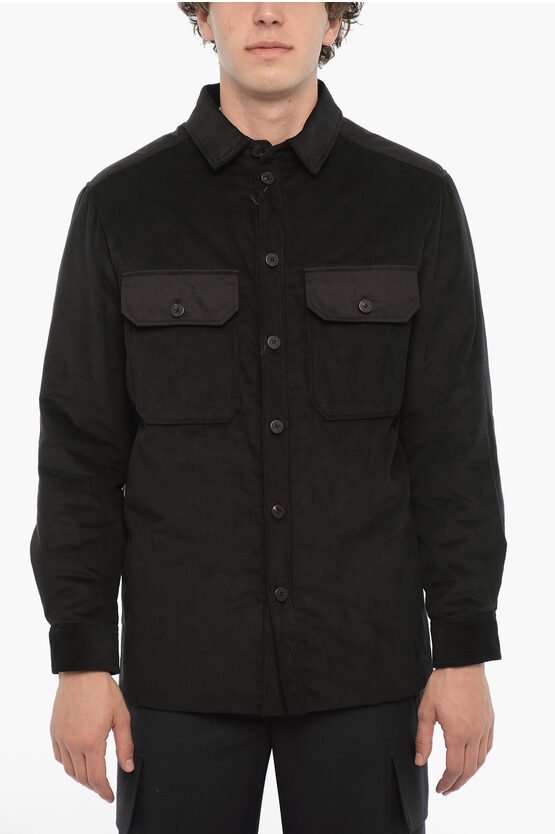 Cord-Overshirt mit Steppeinsatz hinten in Schwarz
