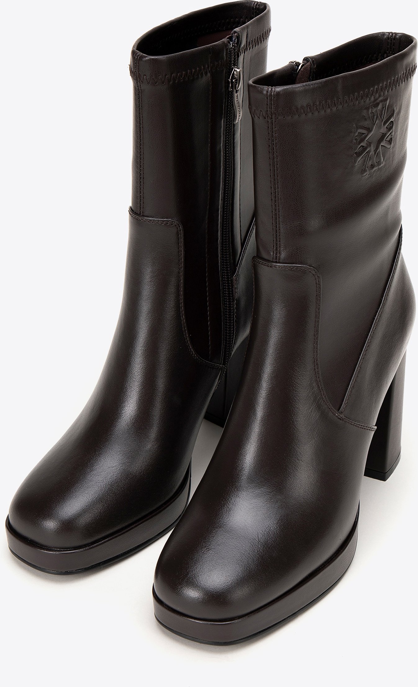 Wittchen Damen-Ankle-Boots mit hohem Absatz und Monogramm, braun, Naturleder