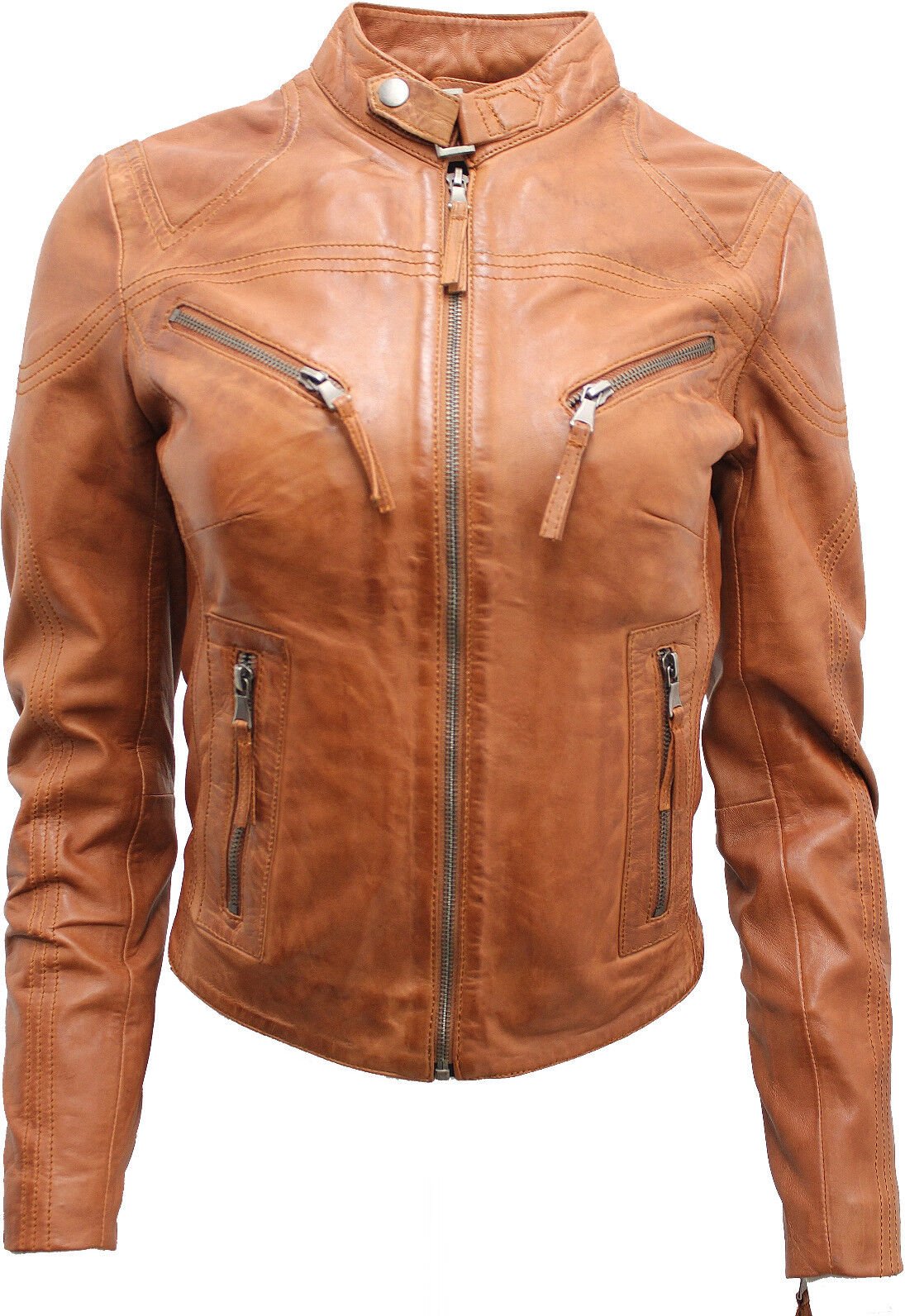 Slim-Fit-Bikerjacke aus Leder für Damen-Maldon