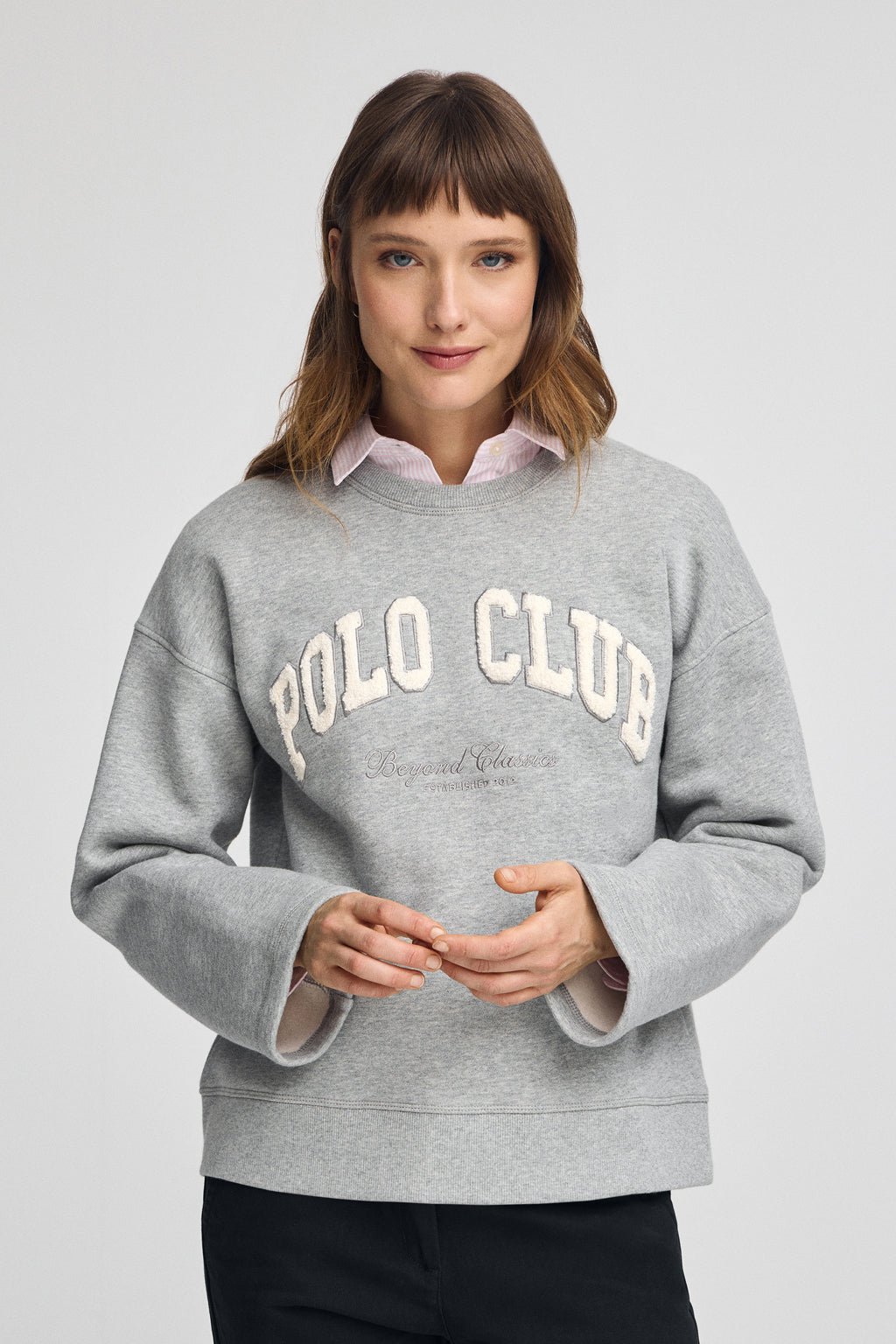 Sweatshirt grau meliert im Loose Fit mit Logo Established 2012 Polo Club