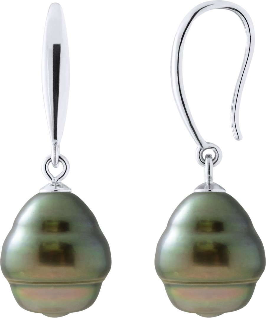 Ohrringe aus Silber 925 und echten Tahiti-Zuchtperlen, eingekreist 10-11 mm