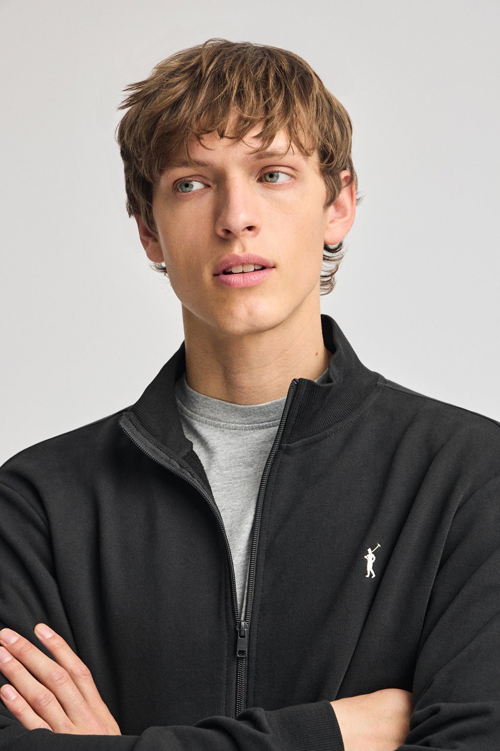 Offenes Sweatshirt schwarz mit hohem Kragen und Rigby Go-Logo