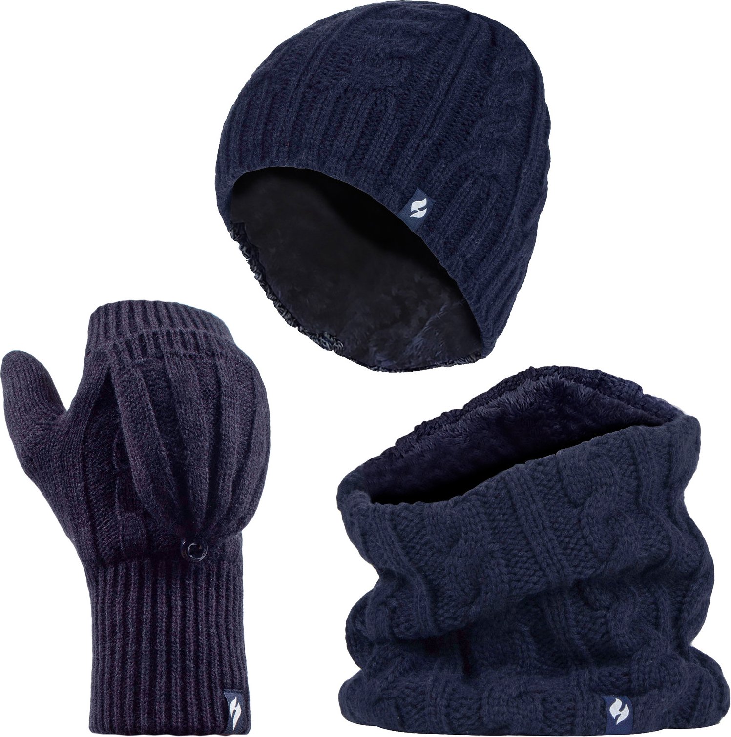 Heat Holders - Womens Thermal Winter Fleece Mütze, Halswärmer und Konverter Handschuhe Set - Navy