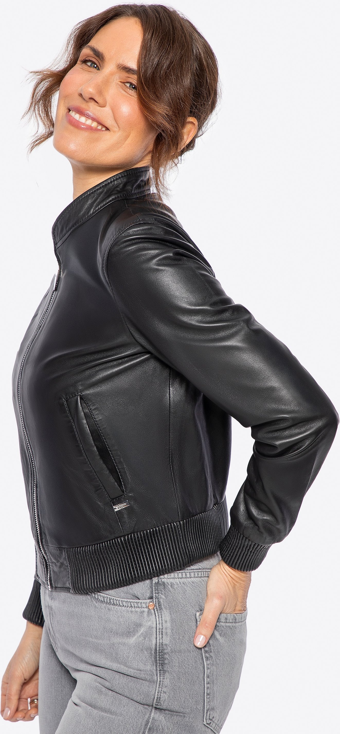 Wittchen Damen-Lammfelljacke mit elastischem Bund, Schwarz, Naturleder