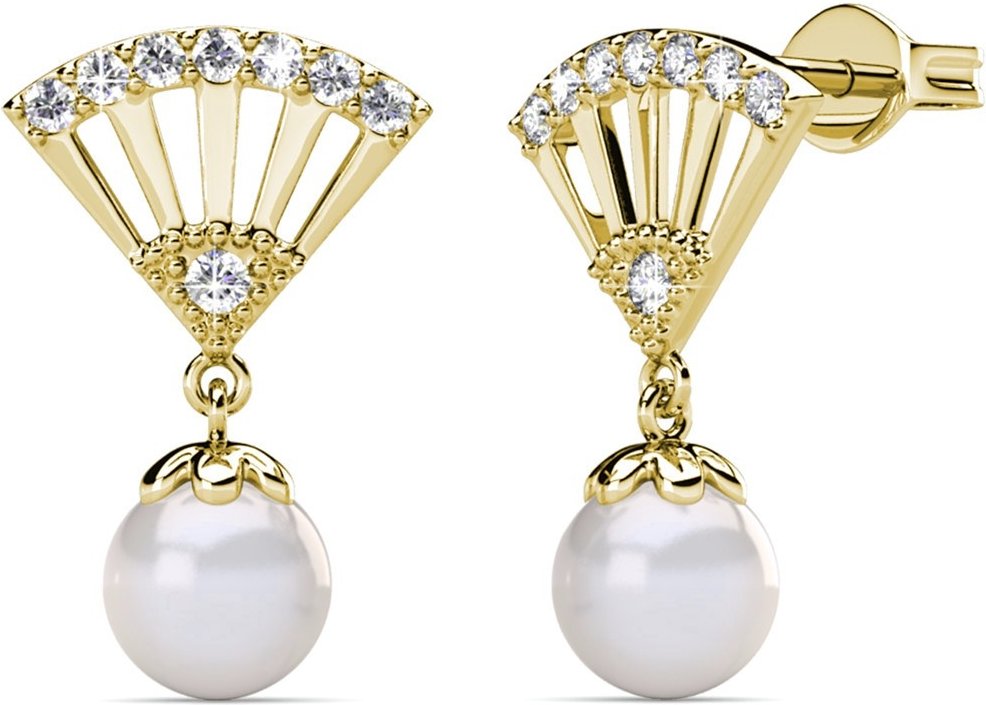 Ingride Perlenohrringe - Gold und Kristall