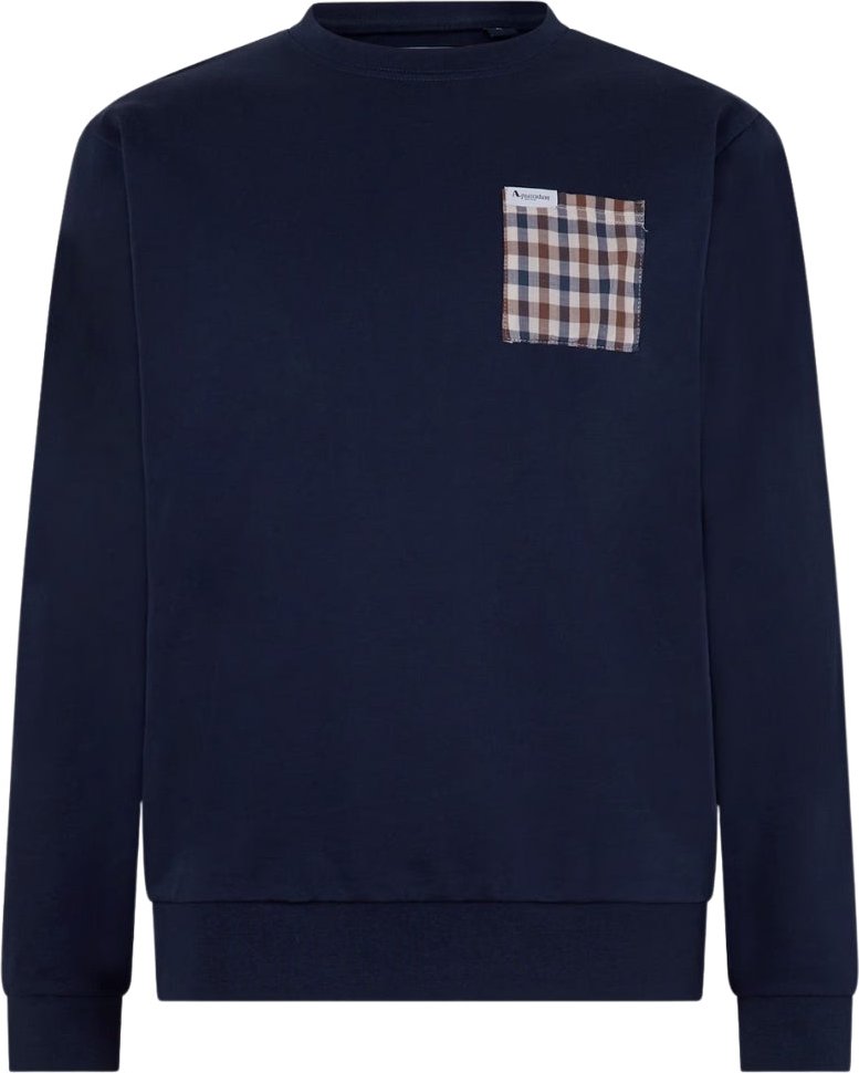 Aquascutum Active Macro Iconic Pocket Crewneck Marineblaues Sweatshirt
