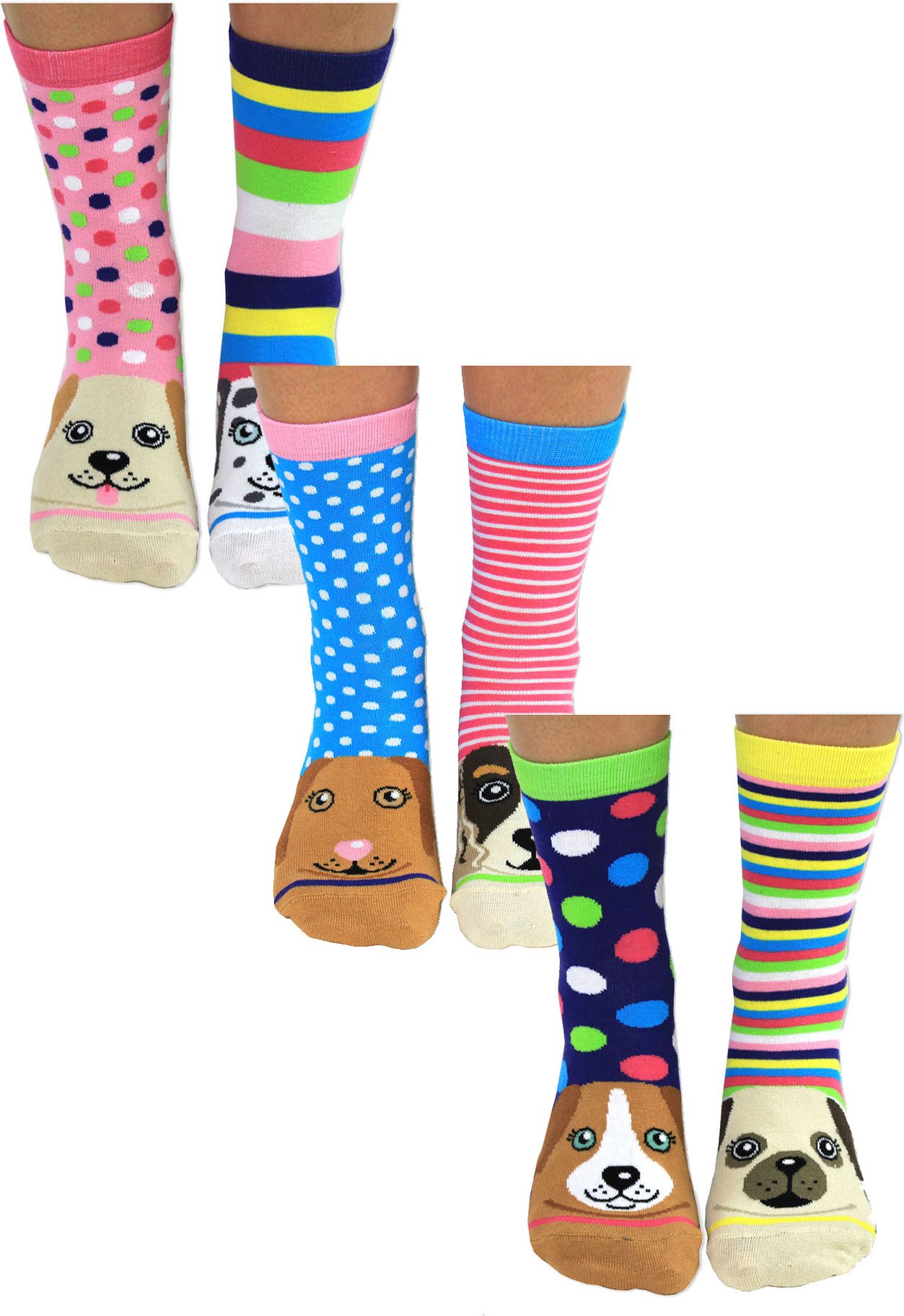 UNITED ODD SOCKS - 6 Pack Damen Welpe Hund Neuheit Baumwolle ungerade Socken in Geschenk-Box - Paws