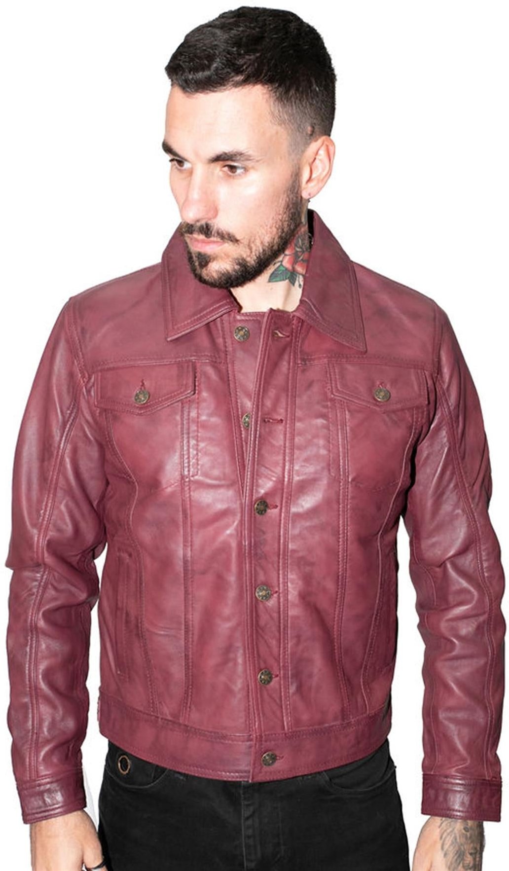 Retro-Truckerjacke aus Leder für Herren – Constantine