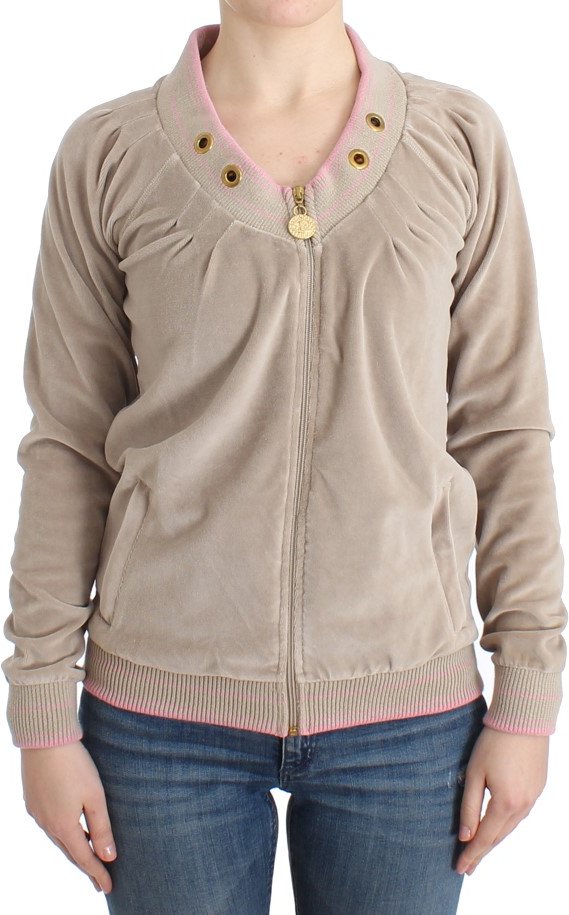 Cavalli Pull Zipup en velours beige pour femme