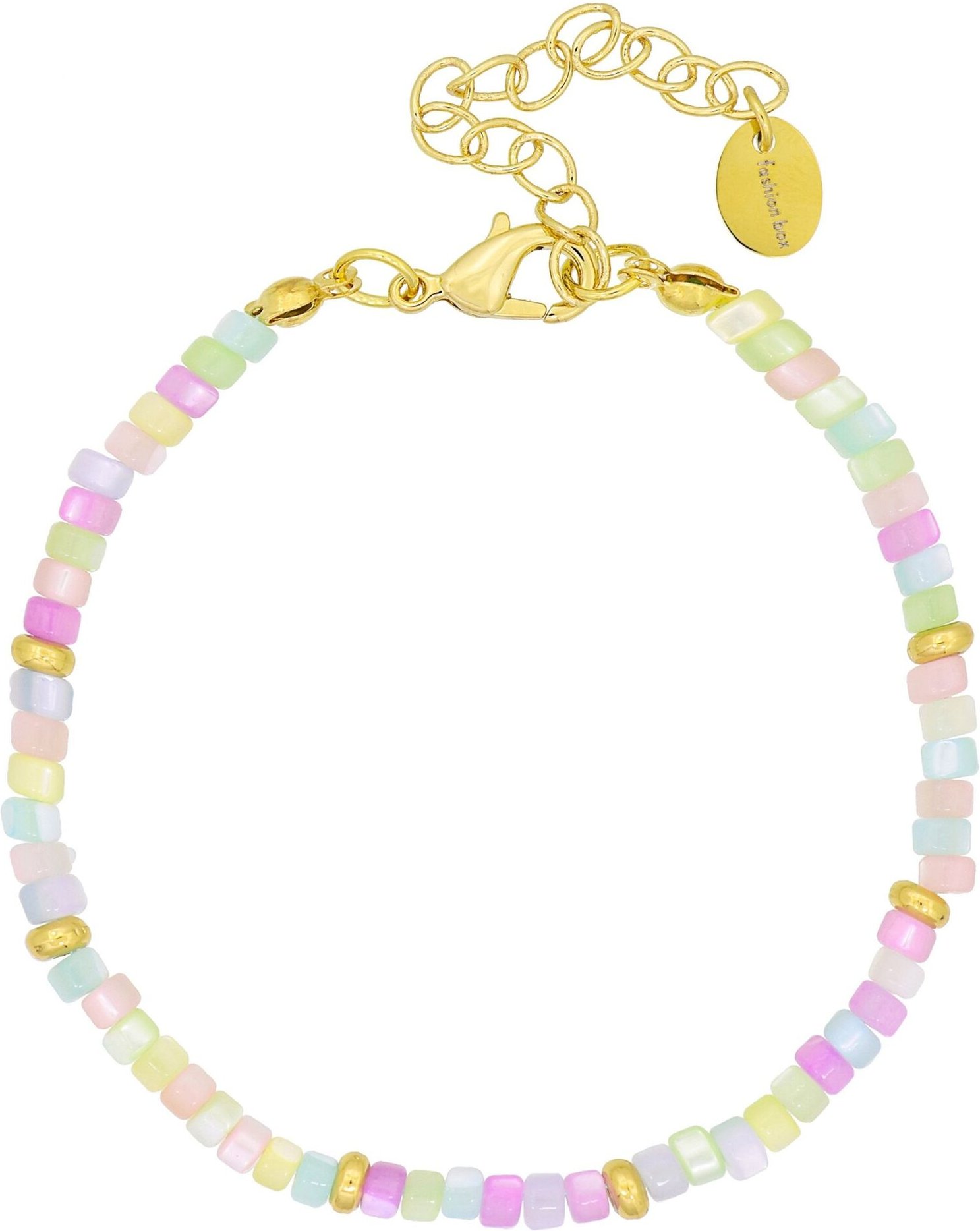 Fashionbox Armband Messing vergoldet mit Perlen pastell multicolor
