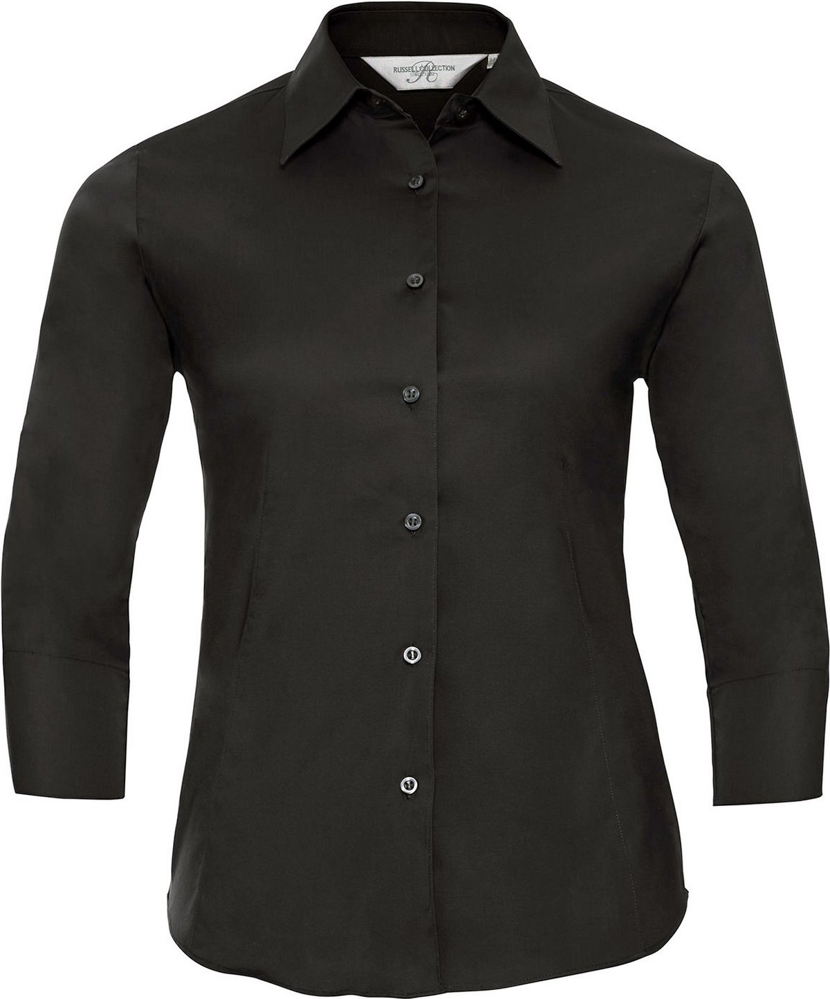 Russell Collection - Hemd Pflegeleicht für Damen 3/4 Ärmel (Schwarz)