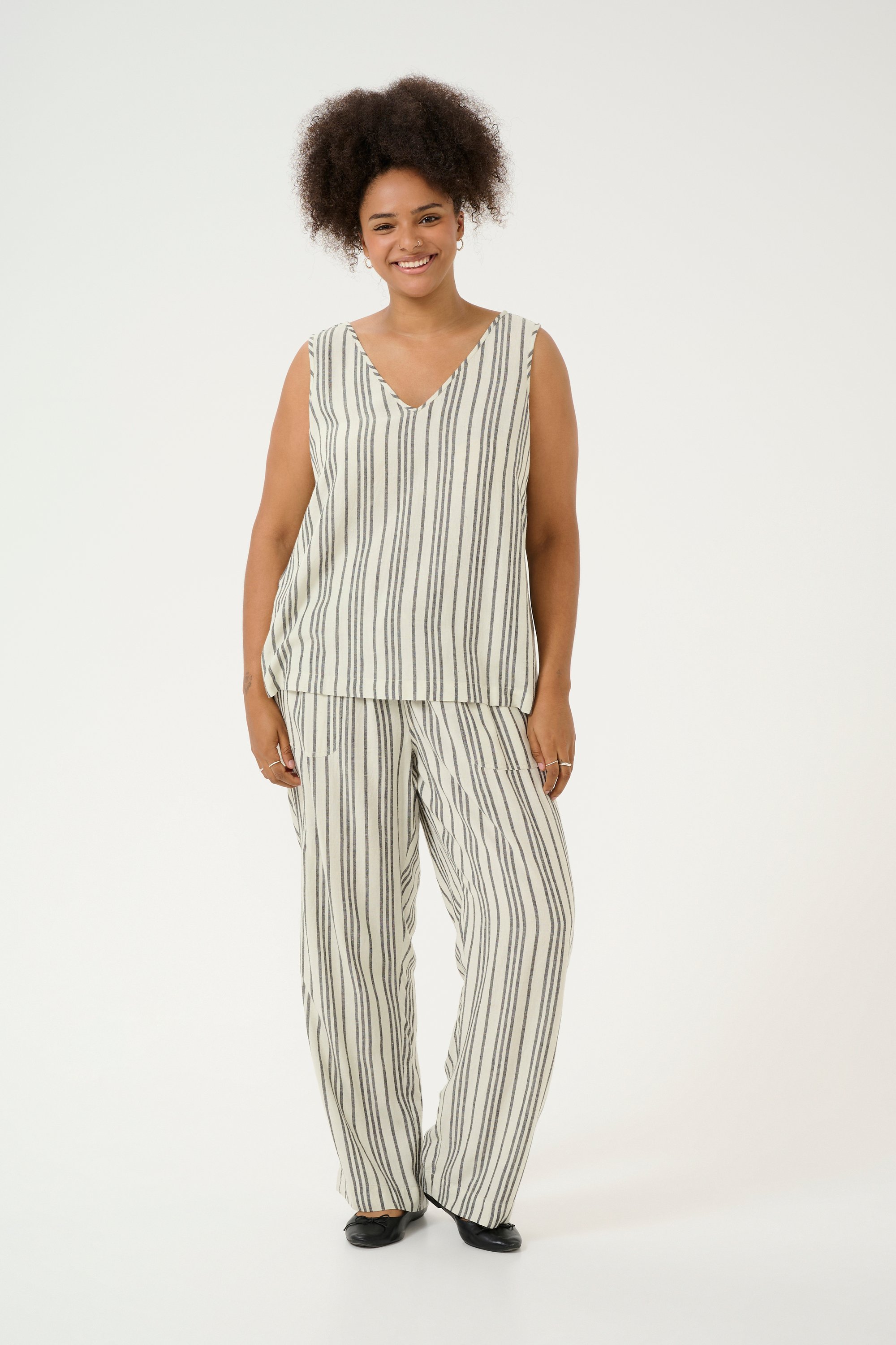 Thumbnail - Ärmellose Bluse Regular fit Moonstruck / Black Stripe white black