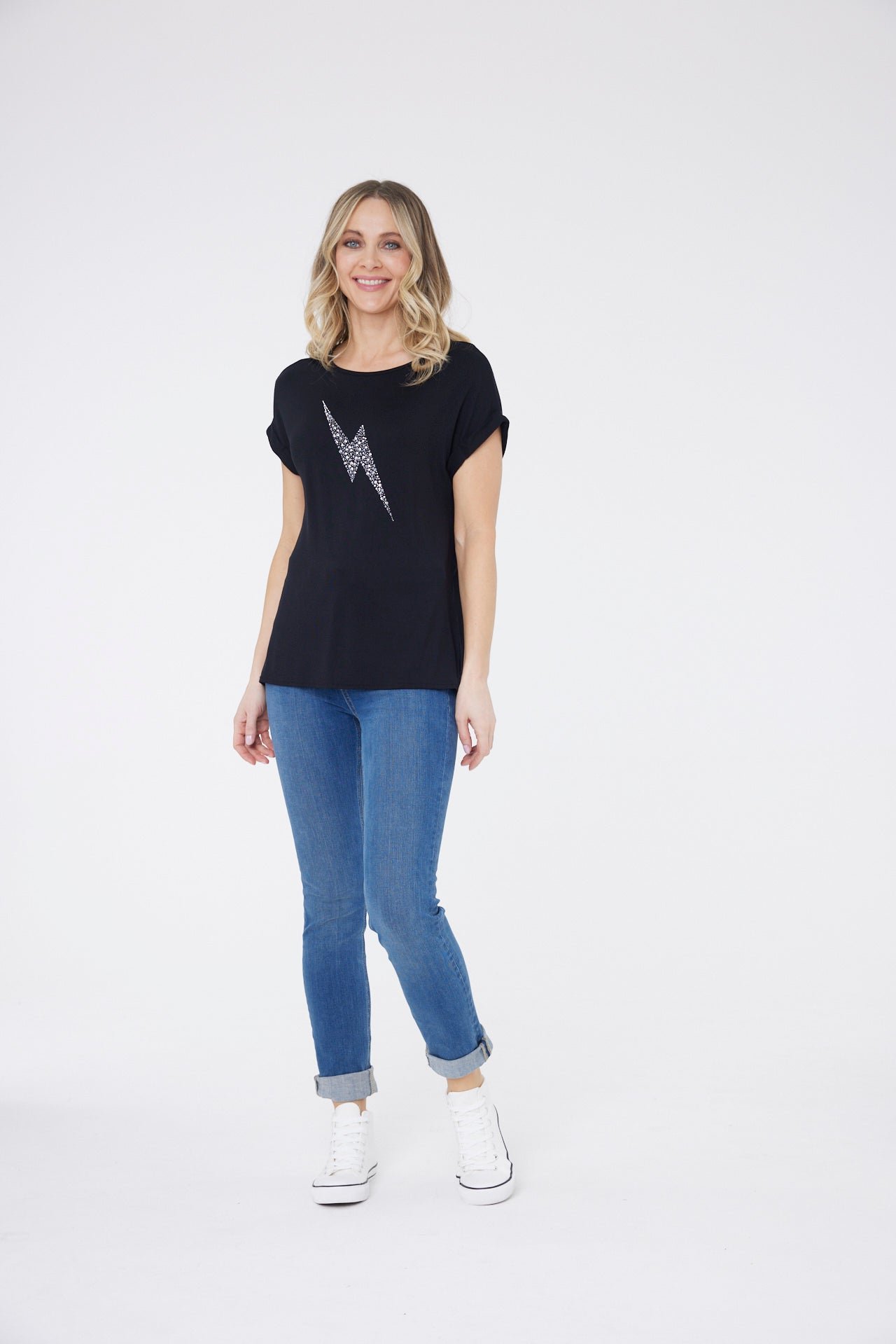 Ziggy Lightning Bolt Kurzarm Top Schwarz / Silber