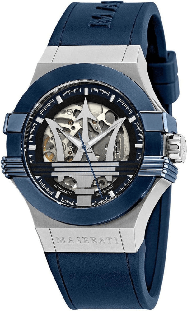 Maserati Potenza R8821108028 Automatik Skeleton Zifferblatt Herrenarmbanduhr 42mm Blauer Silikonarmband
