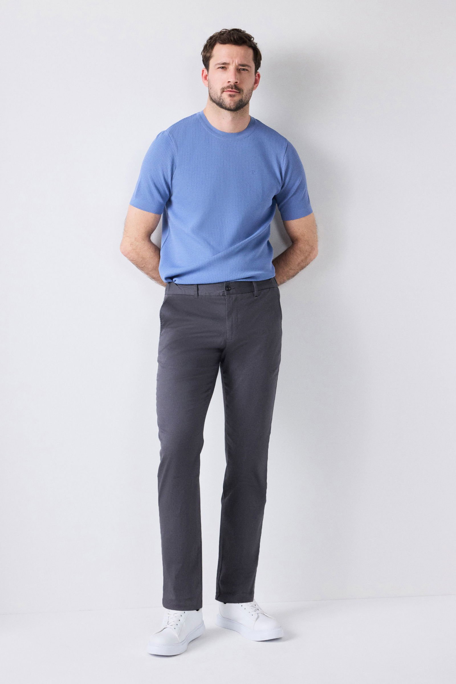 Ds Damat Slim Fit Texturierte Seitliche Elastische Stretch-Chinohose mit Seitentaschen