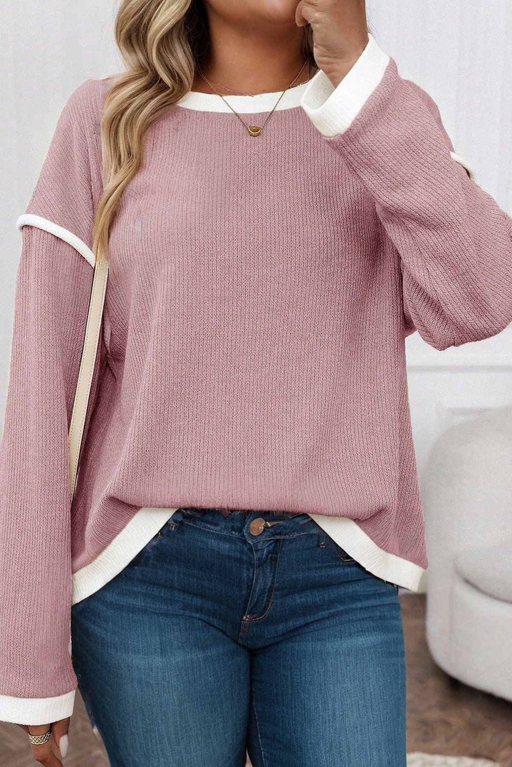 Kontrastbesatz Lässig Pullover