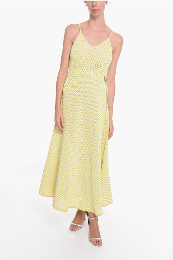 Gestreiftes Maxikleid aus Baumwollmischung mit Kordelzug in Grün