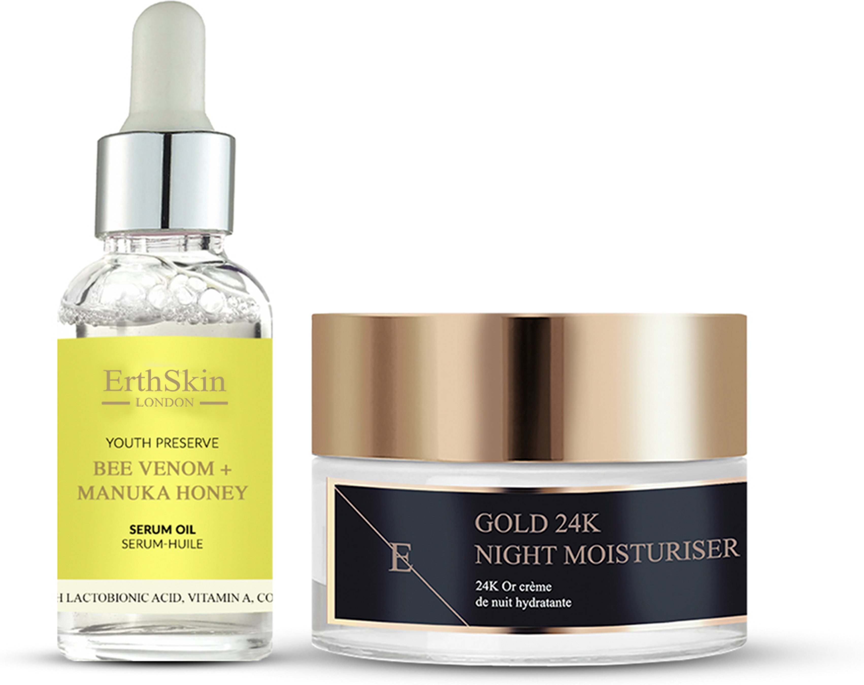 Bienengift + Manuka-Honig Serum-Öl 30ml + ANTI-WRINKLE Nacht-MOISTURISER 24K GOLD - 50ml