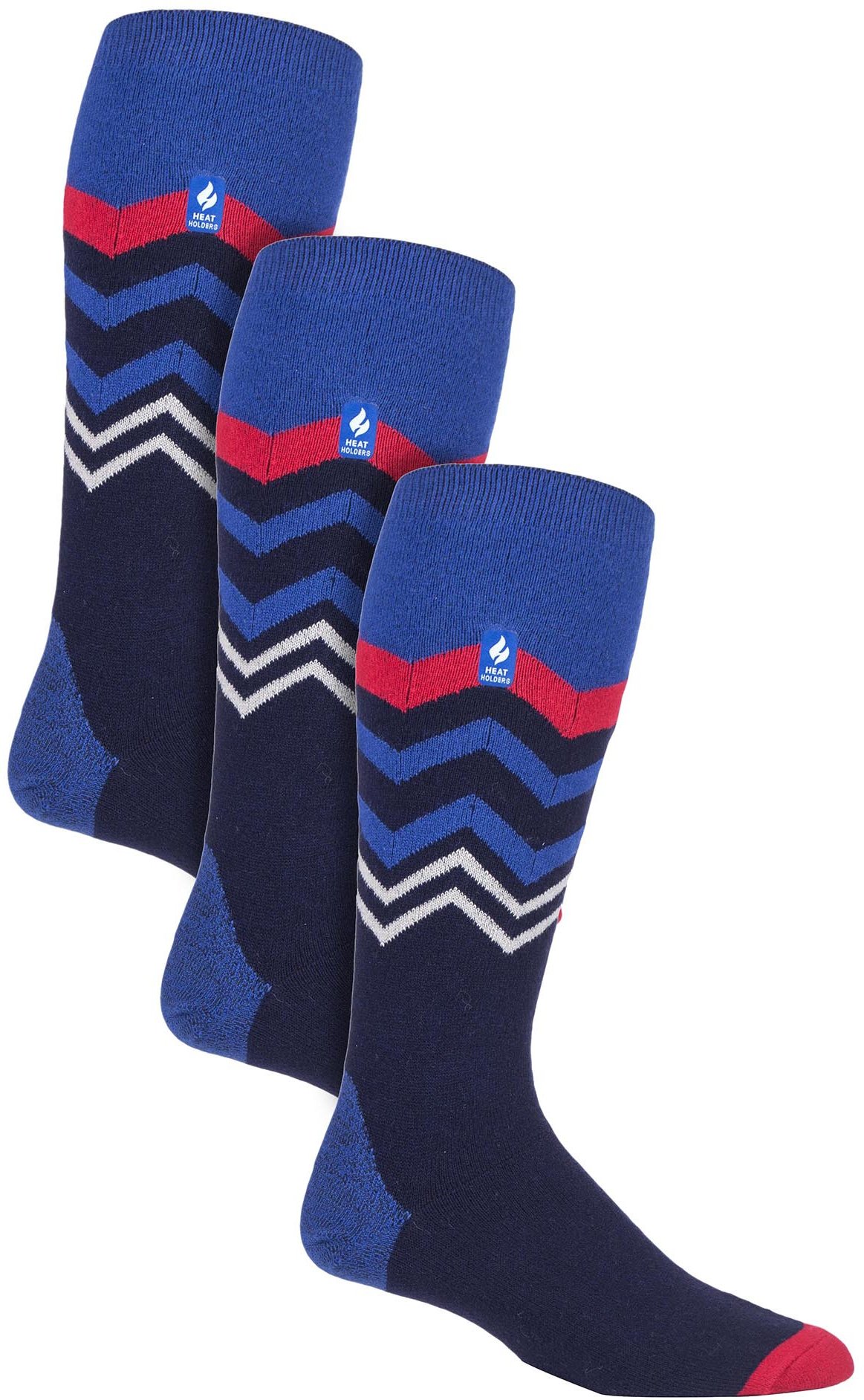 3 Paar Multipack Ultra Lite Herren Skisocken | Wärmehalter | Funky Patterned Striped Knee High Socks - Dark Blue Zig Zag