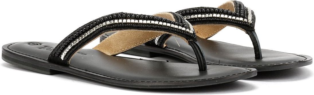 Tower Footwear Metallic Bead Thong Damen Schwarze Sandalen