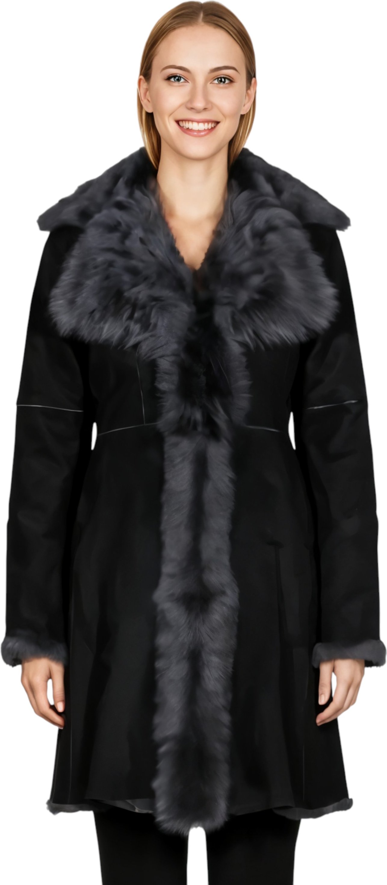 Grauer Damen-Trenchcoat aus toskanischem Schafveloursleder – Celeste