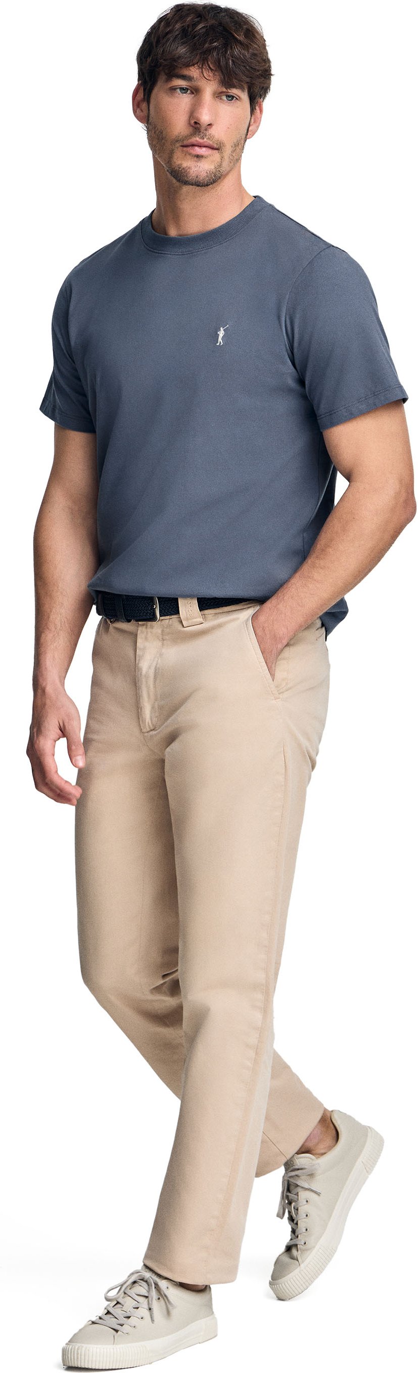 T-Shirt denimblau mit Rundhalsausschnitt und Rigby Go Stickerei