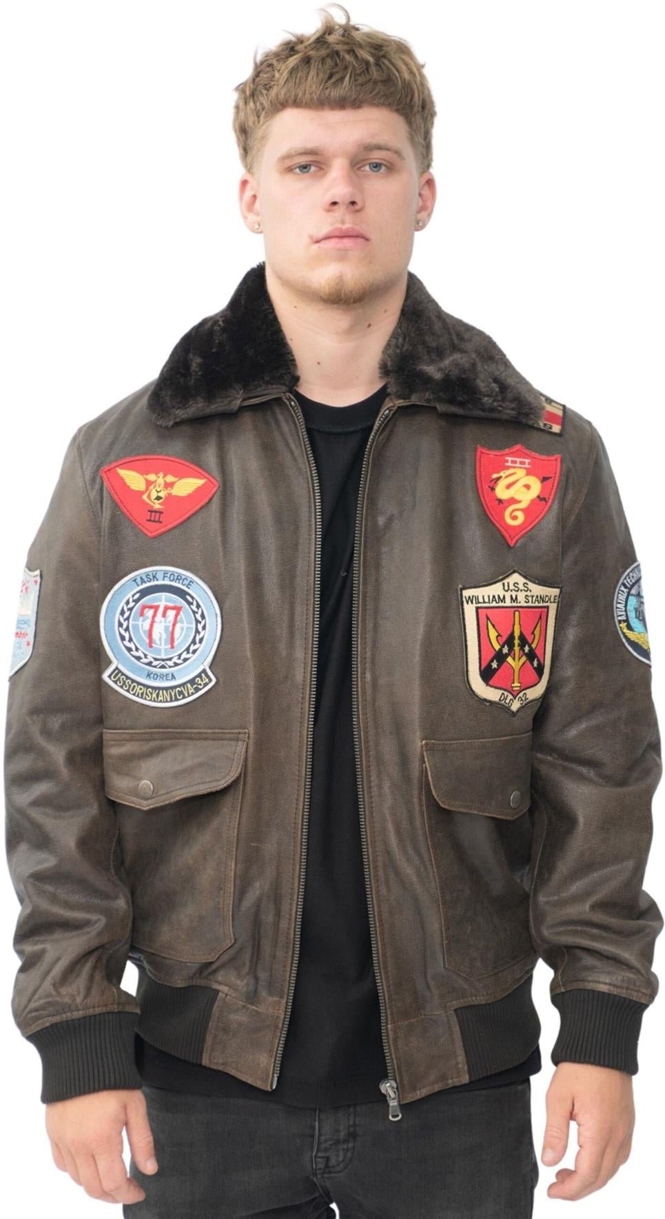 Braune US-Flieger-Bomberjacke aus Leder für Herren – Warschau