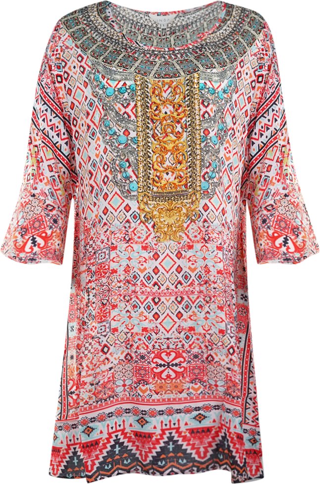 Inoa Aleppo 1928 Print Kurze Rüsche Mehrfarbig Kaftan Cover Up