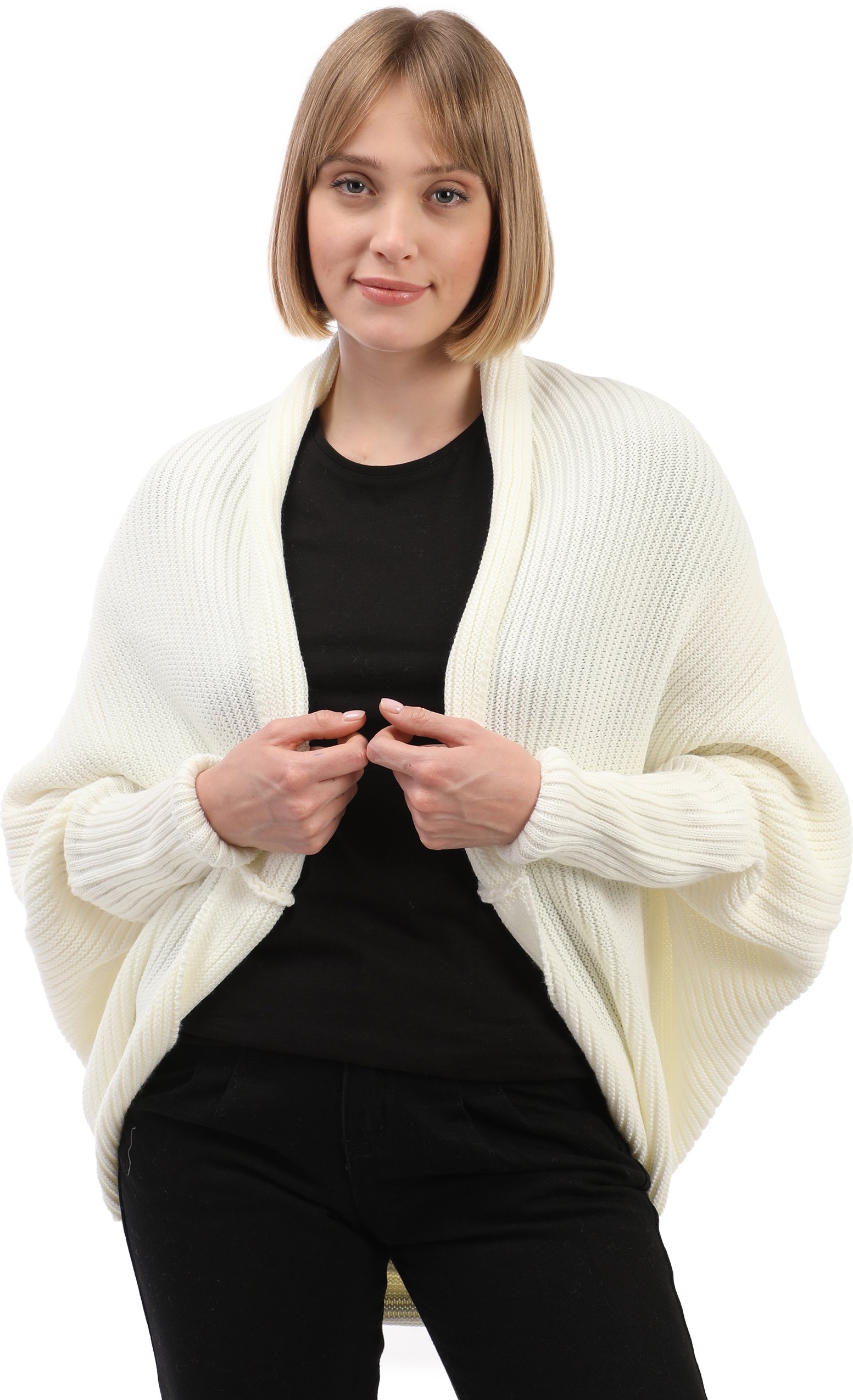 Strickjacke Langärmelige Strickjacke Aus Wollmischung Mit Fledermausärmeln