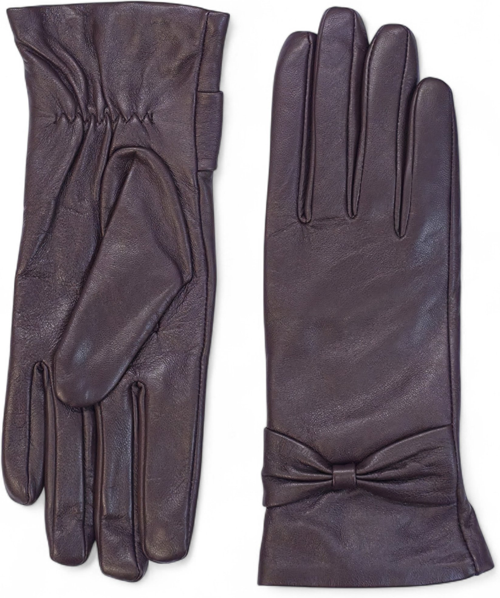 Lila italienische Lederhandschuhe für Damen mit weichem Wollfutter, Winter-Fahrhandschuhe mit Schleifendesign