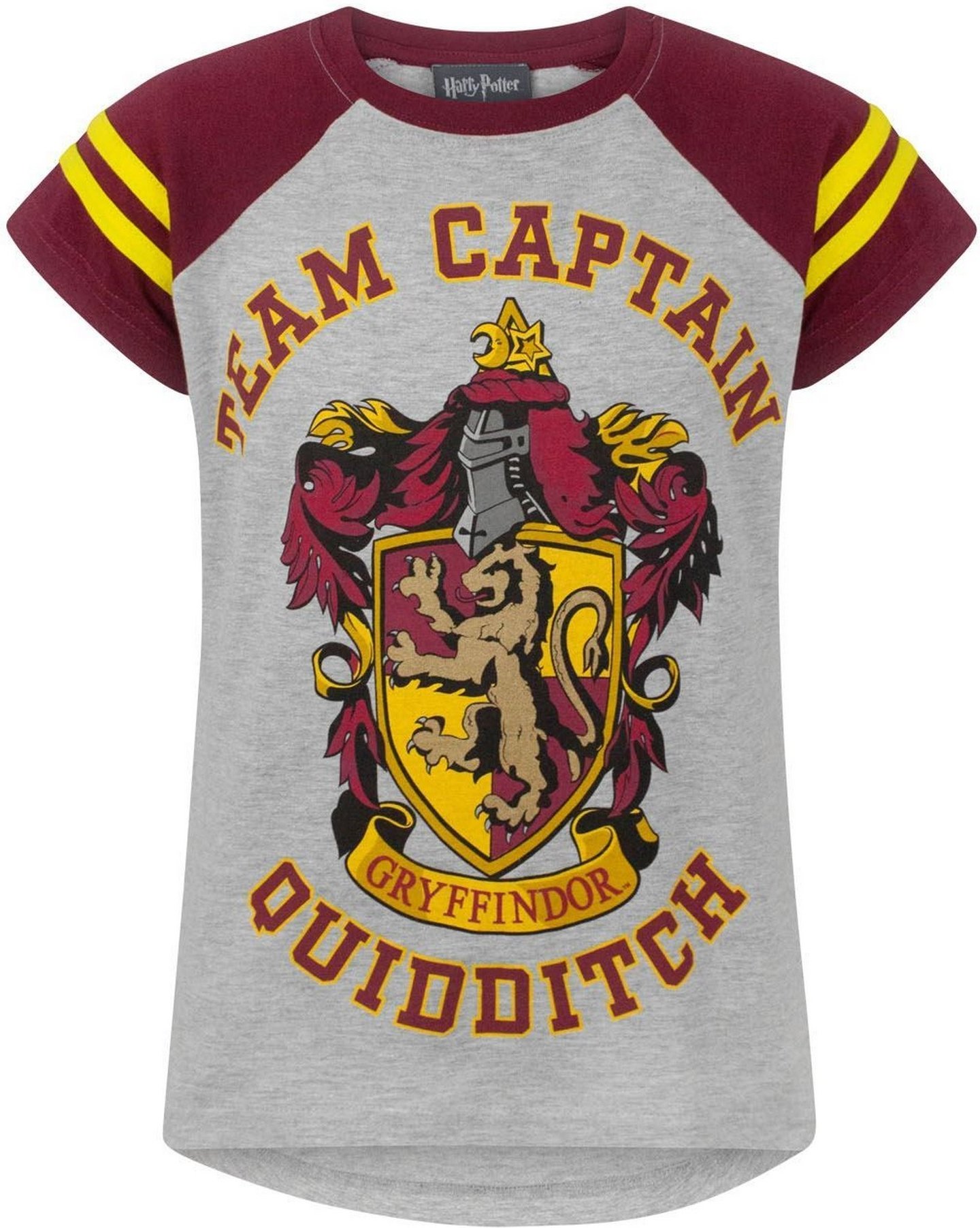 Harry Potter offizielles Mädchen Gryffindor Quidditch Team Captain T-Shirt (Grau/Kastanie)
