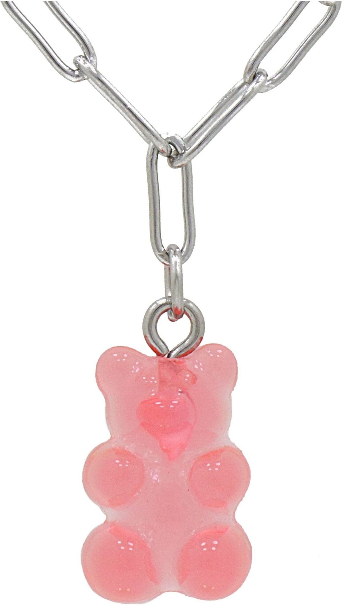 Fashionbox Kette Messing rhodiniert mit Anhänger Teddy pink/rot